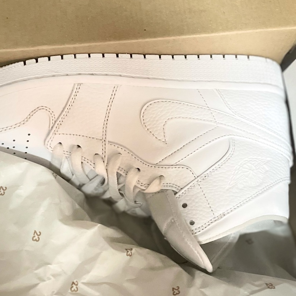 Triple white Jordan 1 mid 2020 drop